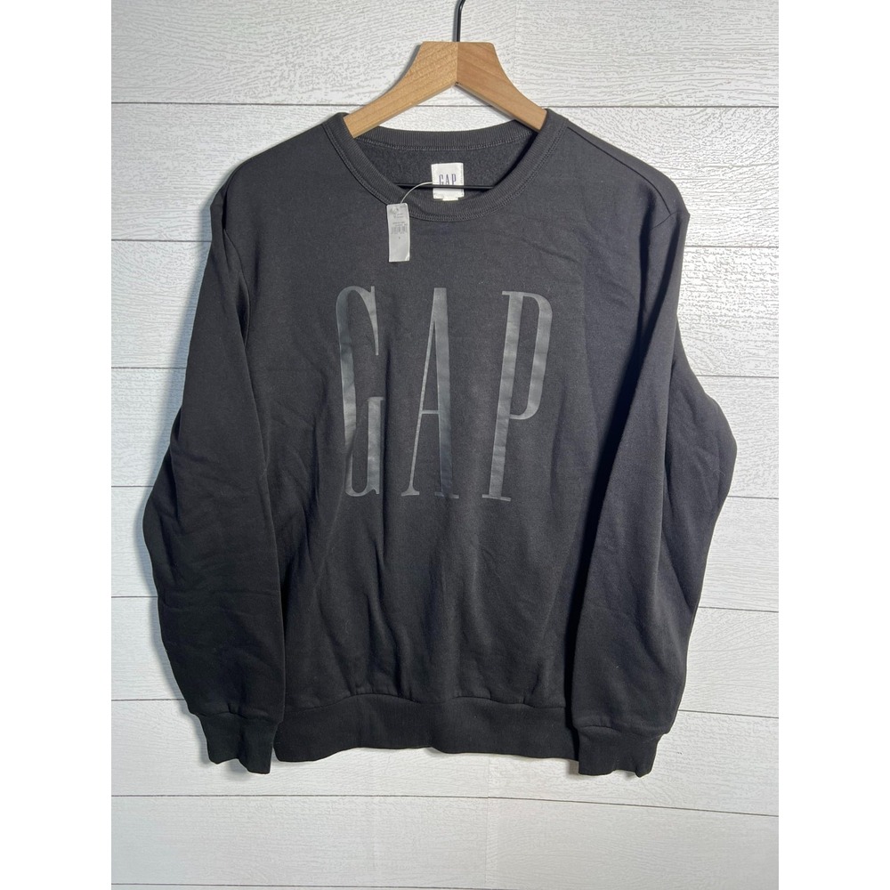 GAP NEW Mens Fleece Crewneck Sweatshirt Small Black Tonal Logo Pullover